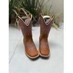 BOTA TEXANA EM COURO HORSE HAVANA BORDADO TRIBAL BEGE E ROXO / LILAS CANO TRADICIONAL
