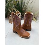 BOTA TEXANA EM COURO HORSE HAVANA BORDADO TRIBAL BEGE E ROXO / LILAS CANO TRADICIONAL