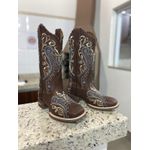 BOTA TEXANA EM COURO MARROM BORDADO TRIBAL DOURADO E VERDE