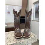 BOTA TEXANA EM COURO MARROM BORDADO TRIBAL DOURADO E VERDE