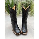 BOTA TEXANA EM COURO ALL BLACK BORDADO PRETO CRUZ E FLORES 