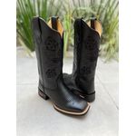 BOTA TEXANA EM COURO ALL BLACK BORDADO PRETO CRUZ E FLORES 