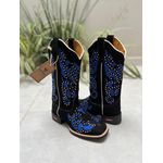 BOTA TEXANA EM COURO NOBUCK BORDADO AZUL + METAIS