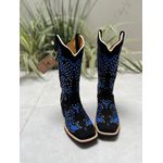 BOTA TEXANA EM COURO NOBUCK BORDADO AZUL + METAIS