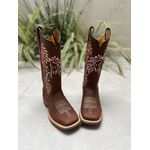 BOTA TEXANA EM COURO BORDADO CAVALO + FLORES