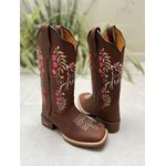 BOTA TEXANA EM COURO BORDADO CAVALO + FLORES