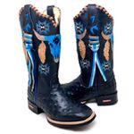 BOTA TEXANA EM COURO ESTILIZADA EM AVESTRUZ TOURO AZUL