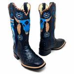 BOTA TEXANA EM COURO ESTILIZADA EM AVESTRUZ TOURO AZUL