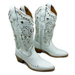 BOTA TEXANA EM COURO BRANCO BORDADA E COM METAIS BICO FINO