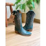 BOTA TEXANA EM COURO VERDE BORDADO TRIBAL SOLADO BICO FINO MADEIRA