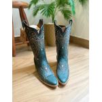 BOTA TEXANA EM COURO VERDE BORDADO TRIBAL SOLADO BICO FINO MADEIRA