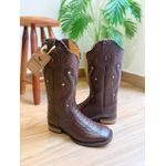 BOTA TEXANA EM COURO ESTILIZADO JACARÉ MARROM BORDADO TRIBAL SOLA RUSTICA COM TRICE