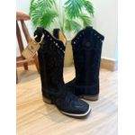 BOTA TEXANA EM COURO NOBUCK PRETO BORDADO RAMOS ALL BLACK SOLA RUSTICA COM METAIS E STRASS