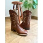 BOTA TEXANA EM COURO MUSTANG BORDADO TRIBAL E FLORAO BEGE COM TRICE CANO TRADICIONAL
