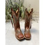 BOTA TEXANA EM COURO MUSTANG BORDADO TRIBAL COM TRICE E CORDINHAS