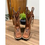 BOTA TEXANA EM COURO BORDADO TRIBAL COM TRICE E CORDINHAS
