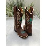 BOTA TEXANA EM COURO MARROM BORDADOS DOURADO E VERDE