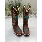 BOTA TEXANA EM COURO MARROM BORDADOS DOURADO E VERDE