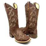 BOTA TEXANA EM COURO MARROM BORDADO FERRADURA