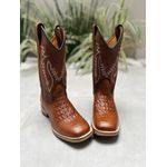 BOTA TEXANA EM COURO ESTILIZADO BORDADA SOLADO DE MADEIRA