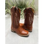 BOTA TEXANA EM COURO ESTILIZADO BORDADA SOLADO DE MADEIRA