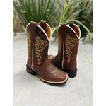 BOTA TEXANA KARINA EM COURO HORSE CAFÉ BORDADA CANO TRADICIONAL