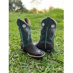BOTA TEXANA EM COURO IMITAÇÃO AVESTRUZ E COURO VERDE BORDADO 