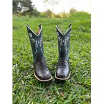 BOTA TEXANA EM COURO IMITAÇÃO AVESTRUZ E COURO VERDE BORDADO 