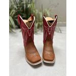 BOTA TEXANA EM COURO CARAMELO E VERMELHO BORDADO E SOLADO BRANCO 