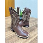 BOTA TEXANA EM COURO MARROM BORDADO FLORÃO + DESENHO BEGE 