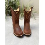 BOTA TEXANA EM COURO MARROM BORDADO BEGE BICO REDONDO