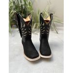 KIT TEXANA EM COURO ESTILIZADO PRETO BORDADO BEGE E PRETO + BAINHA + FACA 
