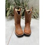 BOTA TEXANA EM COURO BORDADO QUADRICULADO LINHAS BEGE