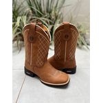 BOTA TEXANA EM COURO BORDADO QUADRICULADO LINHAS BEGE
