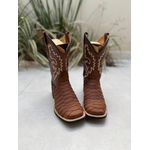 BOTA TEXANA EM COURO MARROM BORDADA ESCAMADA