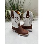 BOTA TEXANA EM COURO MARROM E BRANCO BORDADO MULAS E LINHAS
