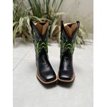 BOTA TEXANA EM COURO PRETO BORDADO VERDE