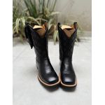 BOTA TEXANA EM COURO PRETO BORDADO QUADRICULADO + BAINHA + CANIVETE