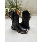 BOTA TEXANA EM COURO PRETO BORDADO QUADRICULADO + BAINHA + CANIVETE