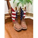 BOTA TEXANA EM COURO AMERICANO ESTADOS UNIDOS BORDADO MONSTER E CRUZ SOLADO DE MADEIRA