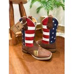 BOTA TEXANA EM COURO AMERICANO ESTADOS UNIDOS BORDADO MONSTER E CRUZ SOLADO DE MADEIRA