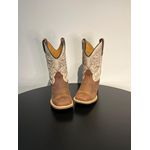 BOTA TEXANA EM COURO CANO OFF WHITE E MARROM BORDADO PONTOS PRETO E BEGE