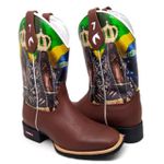 BOTA TEXANA EM COURO CANO ESTAMPADO NOSSA SENHORA E BANDEIRA DO BRASIL