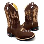 BOTA TEXANA EM COURO MARROM BORDADO MULAS