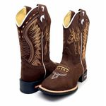 BOTA TEXANA EM COURO MARROM BORDADO MULAS