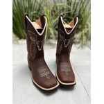 BOTA TEXANA EM COURO BORDADO TOURO E FOLHAS