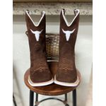 BOTA TEXANA EM COURO NOBUCK CAFÉ RECORTE TOURO + BORDADOS