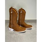 BOTA TEXANA EM COURO NOBUCK BORDADO ARAME SOLADO BRANCO