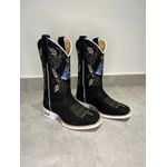 BOTA TEXANA EM COURO PRETO BORDADO NOSSA SENHORA