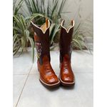 BOTA TEXANA EM COURO IMITAÇÃO AVESTRUZ BORDADO ÍNDIO CAVEIRA SOLADO JUMP 
